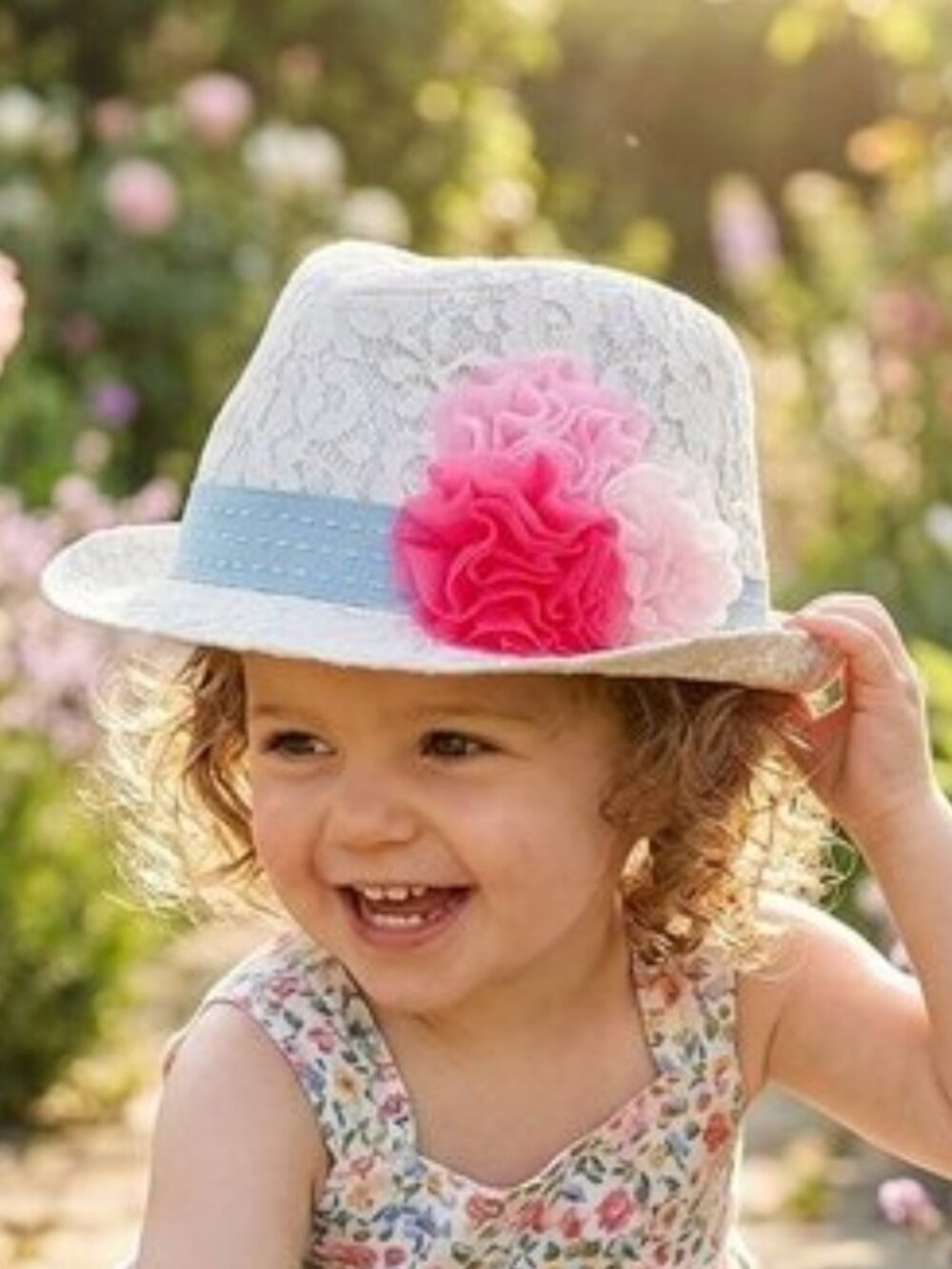 Little Maven by Tori Spelling Toddler Lace Fedora Hat Pink Flower 2-3Y